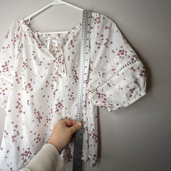 Ana Flowy  White 100% Cotton Pilgrim Top Floral Red Detail Sleeve Medium - Picture 9 of 10